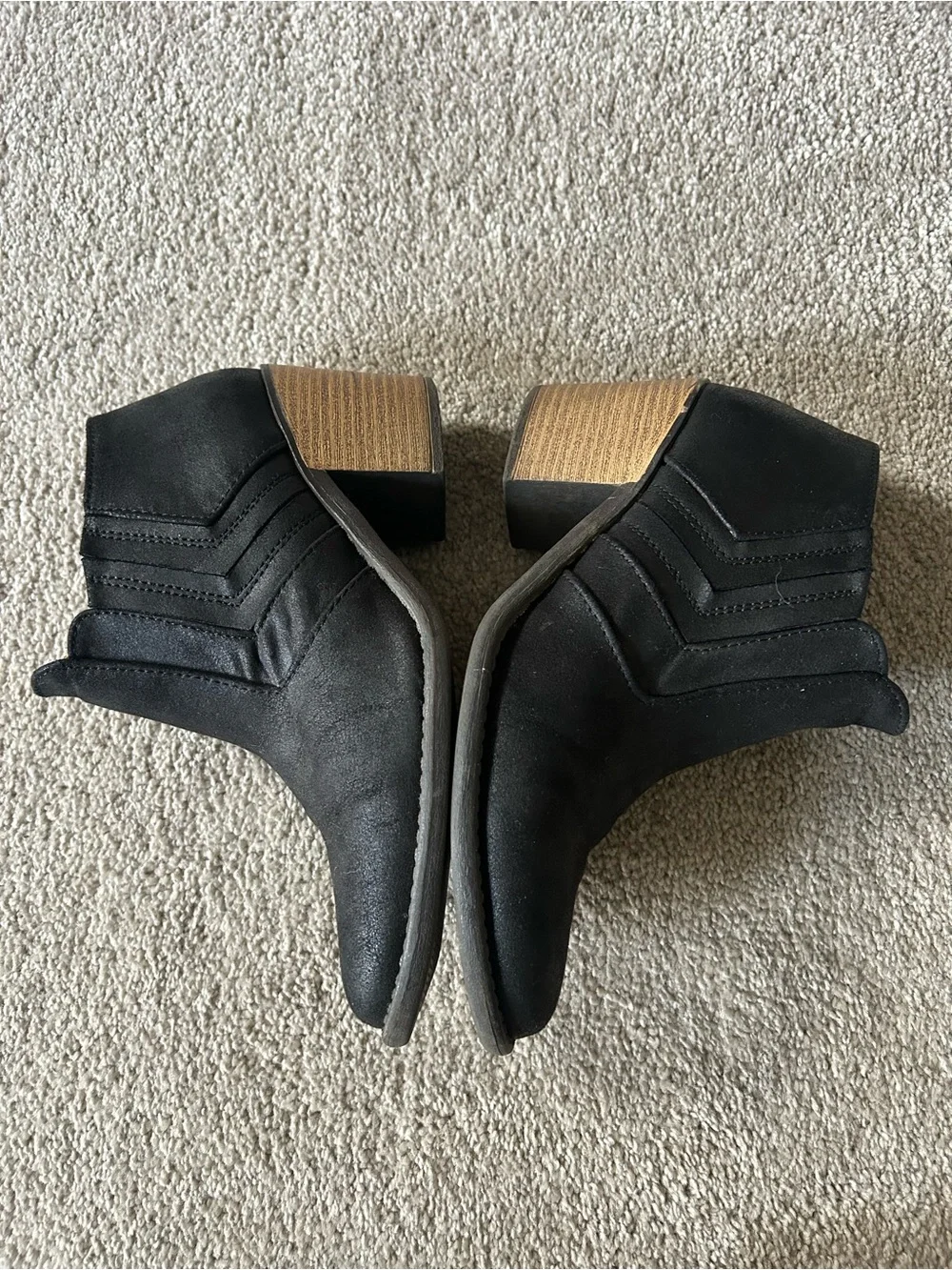 Qupid black vegan leather with woodblock heel ankle boots